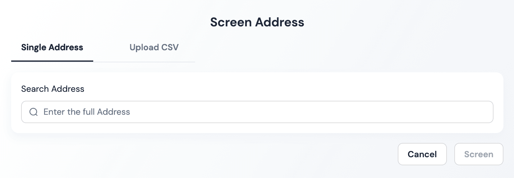 Phalcon Compliance address screening product workflow